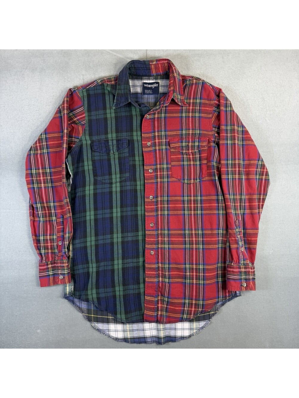VTG 90s Wrangler Western Flannel Shirt Mens Medium* Plaid Patchwork Long Tails